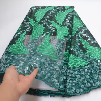 

French Sequins Nigerian Lace Fabrics High Quality Tulle African Laces Fabric Wedding Green French Net Lace 5 Yards Free Shipping