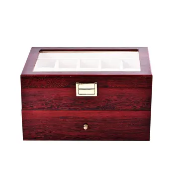 Caja de Reloj de madera roja sólida de 20 rejillas de lujo Caja de organización y exhibición de joyas, relojes, Caja para almacenar lentes de sol, Caja de Reloj