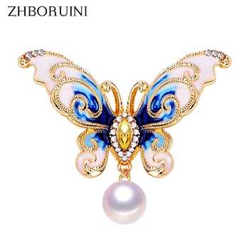 

ZHBORUINI High Quality Natural Freshwater Pearl Brooch Pearl Enamel Butterfly Brooch Pins Gold Color Pearl Jewelry For Women
