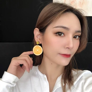 

Silver Plated Needles Fruit Round Orange Lemon Slice Acrylic Tassel Alloy Dangle Earrings & Drop Earrings for Women