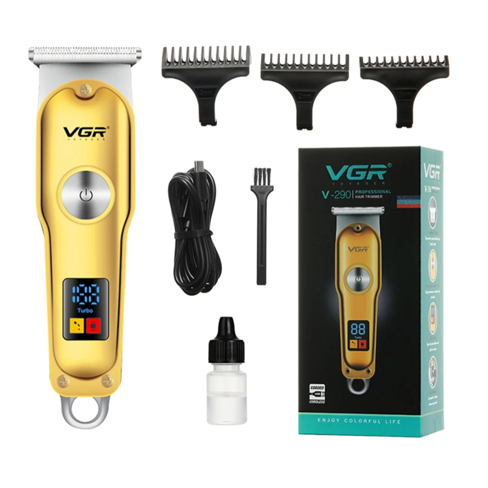 VGr Brand Professional Hair Clipper Man LCD Original T9 Machine All Metal V-290 Trimmer Beard Haircut Hairdresser Comb Personal