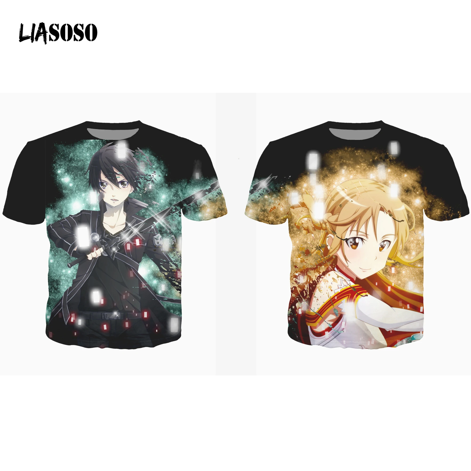 

LIASOSO Harajuku Sword Art Online Couple T-shirt Men and Women T-shirt 3D Printing T-shirt Tops Cartoon Funny Casual Shirt New
