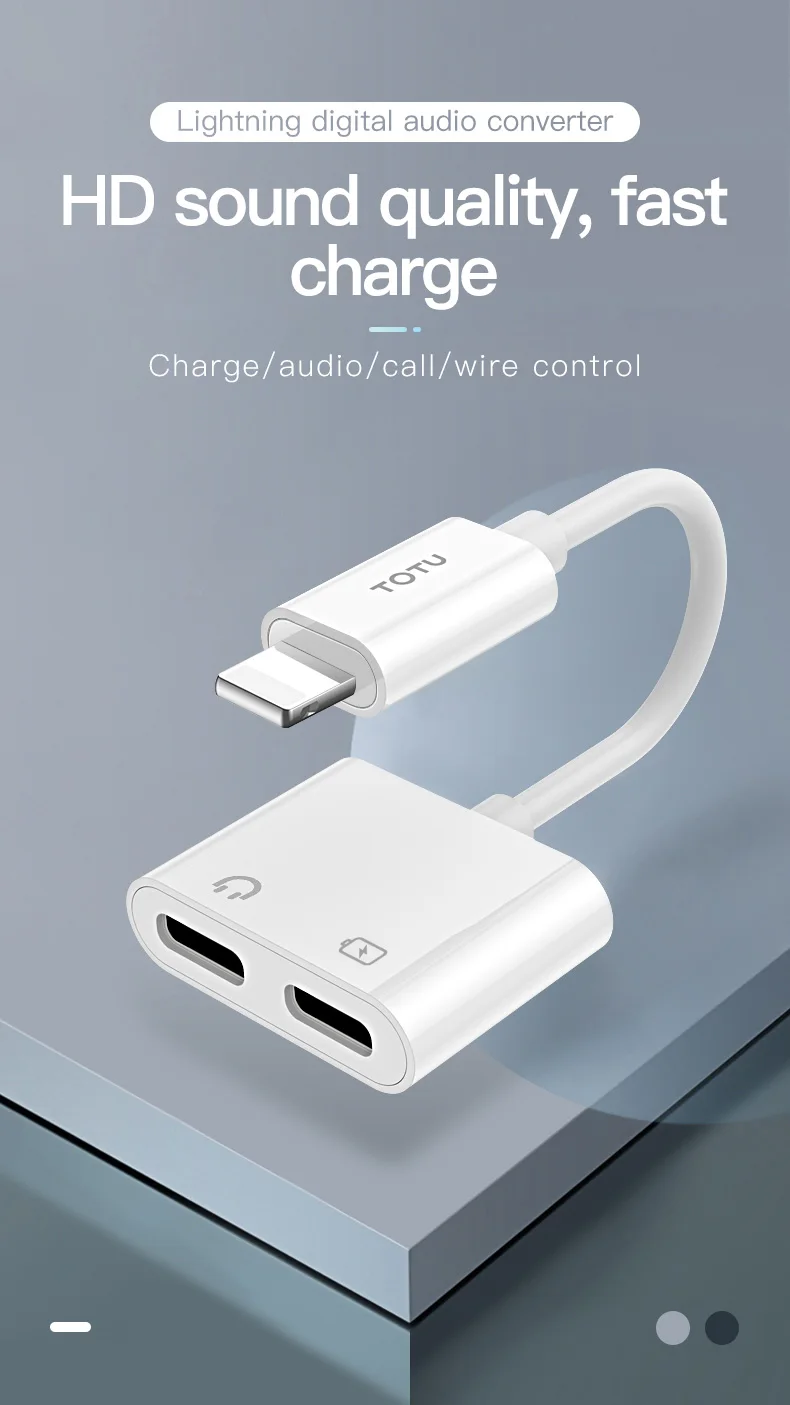TOTU 3 in 1 Lightning Charger Adapter Cable Lightning to Lightning Interface+3.5mm/Dual Lighting Interfaces For iPhone IOS