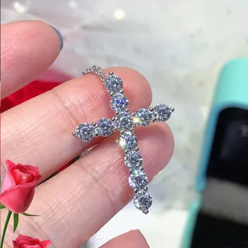 

Ramos 5A Zirconia Cross Crystal Pendants Necklace Fashion Bride Wedding Necklace For Women Classic Silver Color Zircon Stone Jew