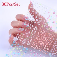 30 шт./компл. нейл-арта 3D Дизайн Маникюр-наклейки для ногтей советы деколь декорации наклейки на ногти цветок высокое качество