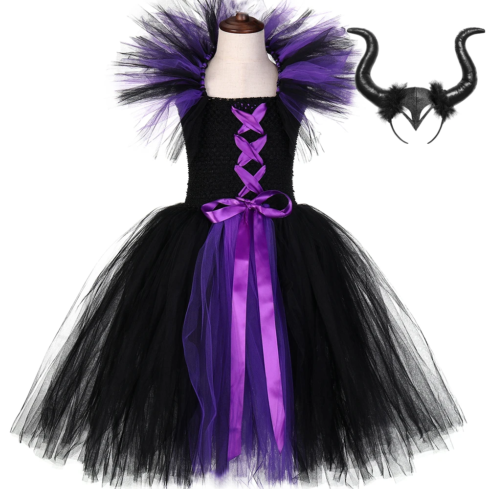Maleficent/платье-пачка «злая королева» для девочек, вечерние костюм ведьмы для косплея на Хэллоуин, Детские бальные платья, нарядное платье для девочек 1-14 лет