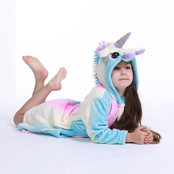 

Autumn Winter Kids Sleepwear Robe Flannel Unicorn Hooded Bathrobe For Boys Girls Teenagers Kigurumi Animal Pajamas For Children