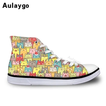 

Aulaygo Cute Animal Pattern Girl Shoes For Kids Cat Penguin Print Children's High Top Casual Lace Up Sneakers Sports Flat Custom