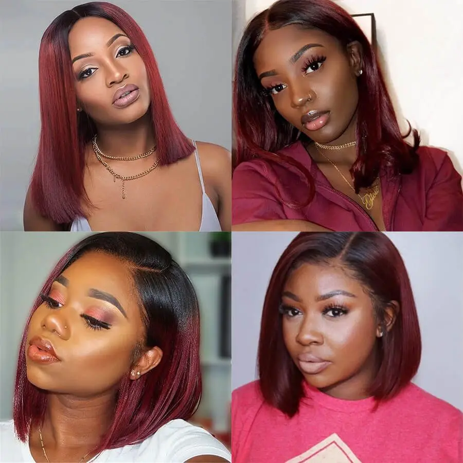 Miss Rola 4*4 Lace Closure Human Hair Wigs Brazilian Remy Hair Straight Short Bob Wig 1B30 1B99J 1B27 99J Lace Wigs 150% Density