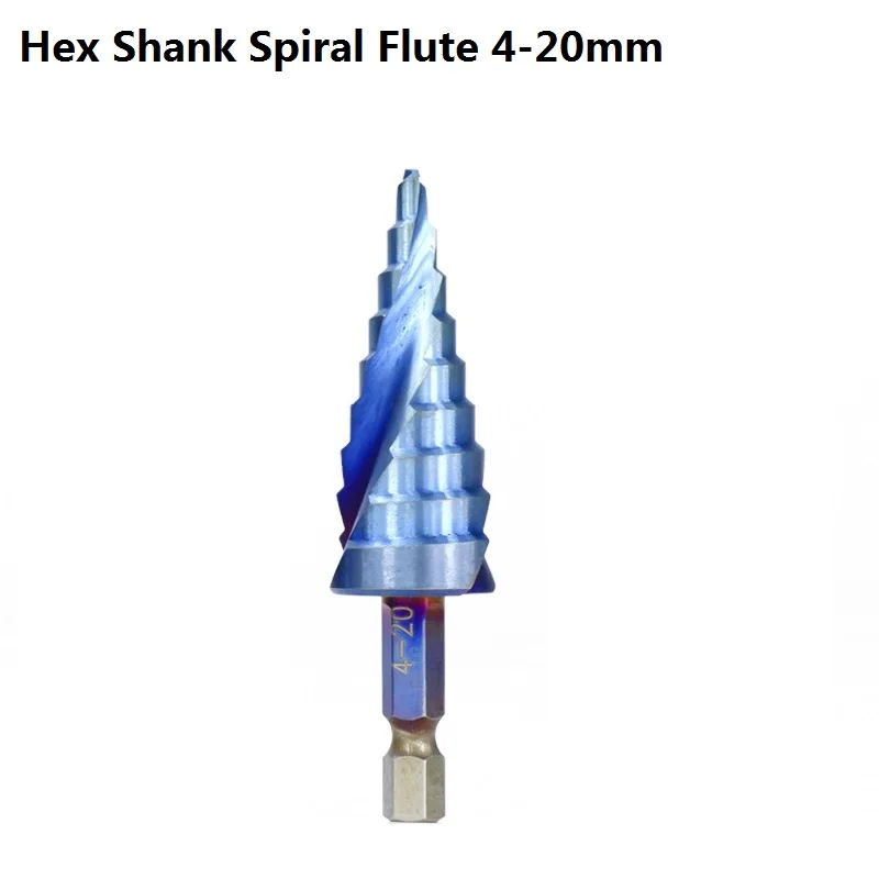 Hex Spiral 4-20 XCAN 1 шт. 3-12/4-12/4-20/4-32 ступенчатое сверло из быстрорежущей стали с голубым покрытием для сверления дерева/металла - Цвет: Hex Spiral 4-20