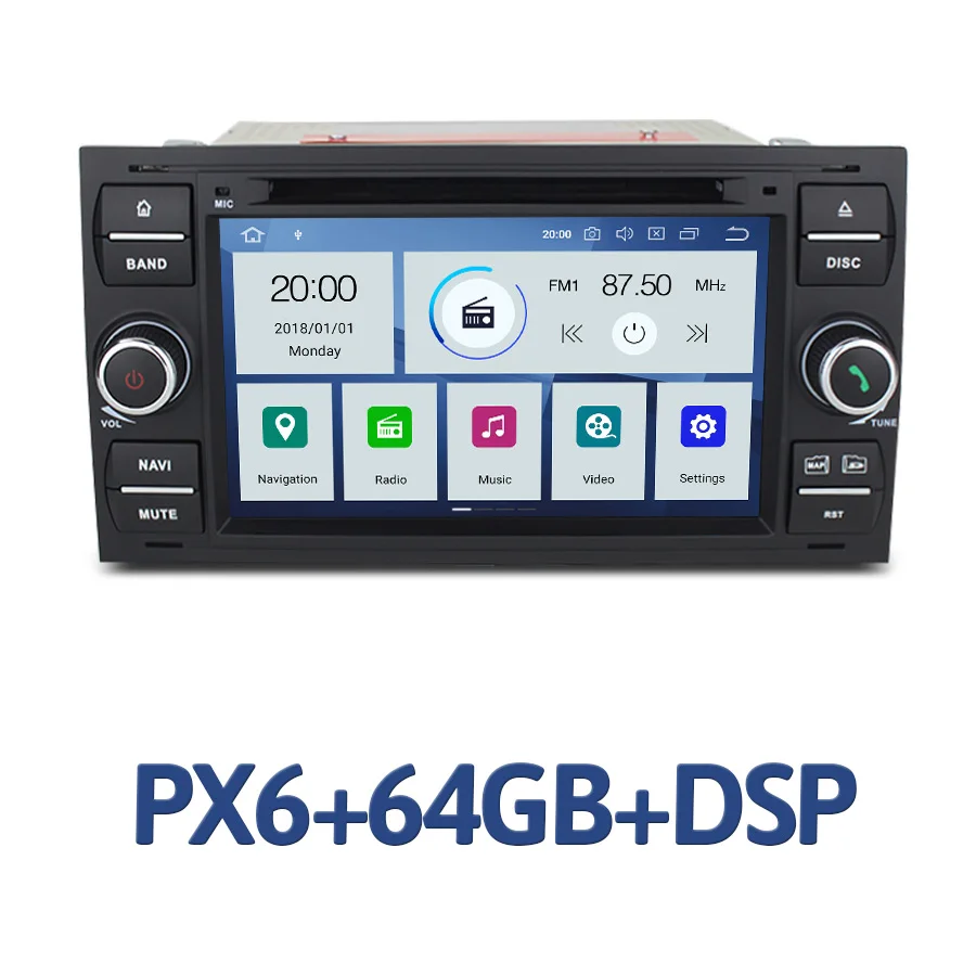 PX6 64G DSP black PX6 ips 2 din Android 9,0 автомобильный dvd-плеер 6 ядер 64 ГБ 4 ГБ Авторадио для Ford Galaxy Fusion C-MAX S-MAX Focus Mondeo C S MAX Kuga - Цвет: PX6 64G DSP black