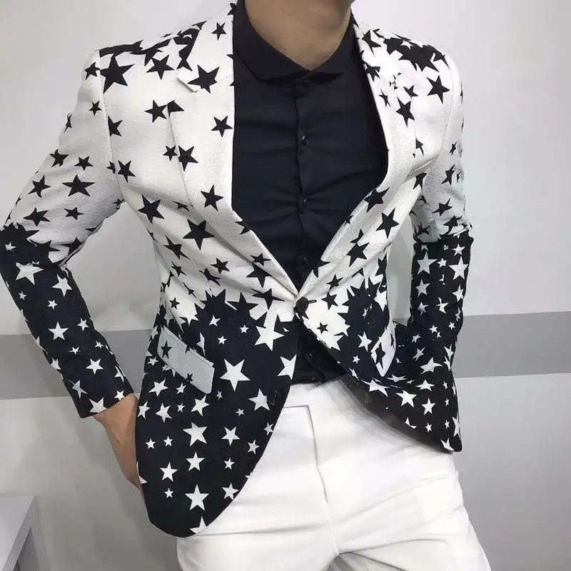 Star Print Slim Fit Suit Jacket Brand New Male Club Stage Blazer Man Formal Wedding Suit Prom Blazers For Men Costume Homme