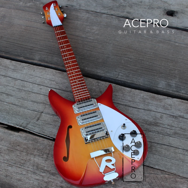 Электрическая гитара с полуполым корпусом и F отверстиями Cherry Burst три мини