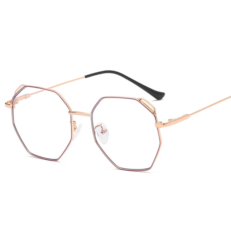 Pink Rose gold Стиль полигон кошачьи очки с ушками рамка модный анти-синий свет компьютерное зеркало-открытие Близорукость очки Рамка - Цвет оправы: Pink Rose gold