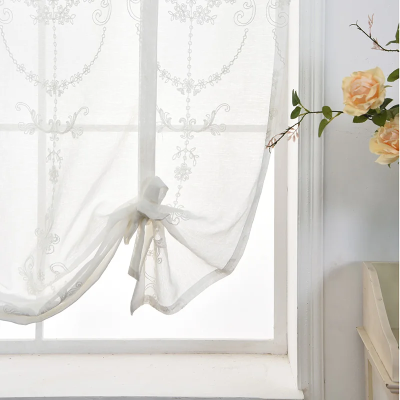 

White Embroidered Short curtain For Kitchen Floral Sheer Tulle Curtains For Bedroom Voile Window Screening Curtain Blinds Drapes