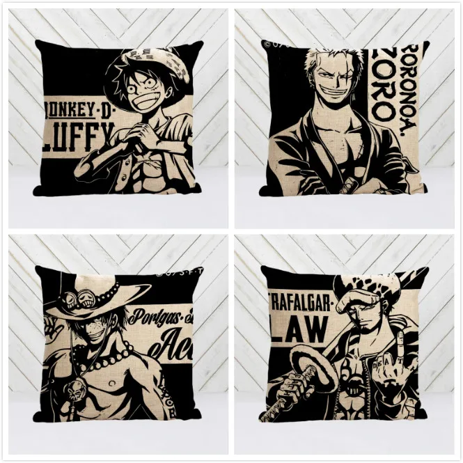 

Customized Anime one piece pillow cover, cartoon Animation luffy ace sabo shanks sanji nami zoro law throw pillow case wholesale