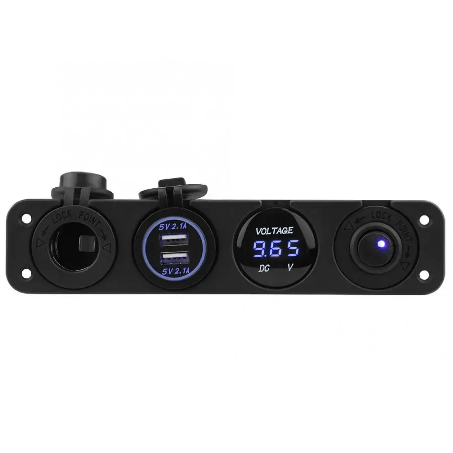 Usb автомобильная Зажигалка 12-24 В светодиодный двойной Usb зарядное устройство вольтметр прикуриватель розетка 4 отверстия панель Переключатель автомобильные аксессуары - Название цвета: Синий