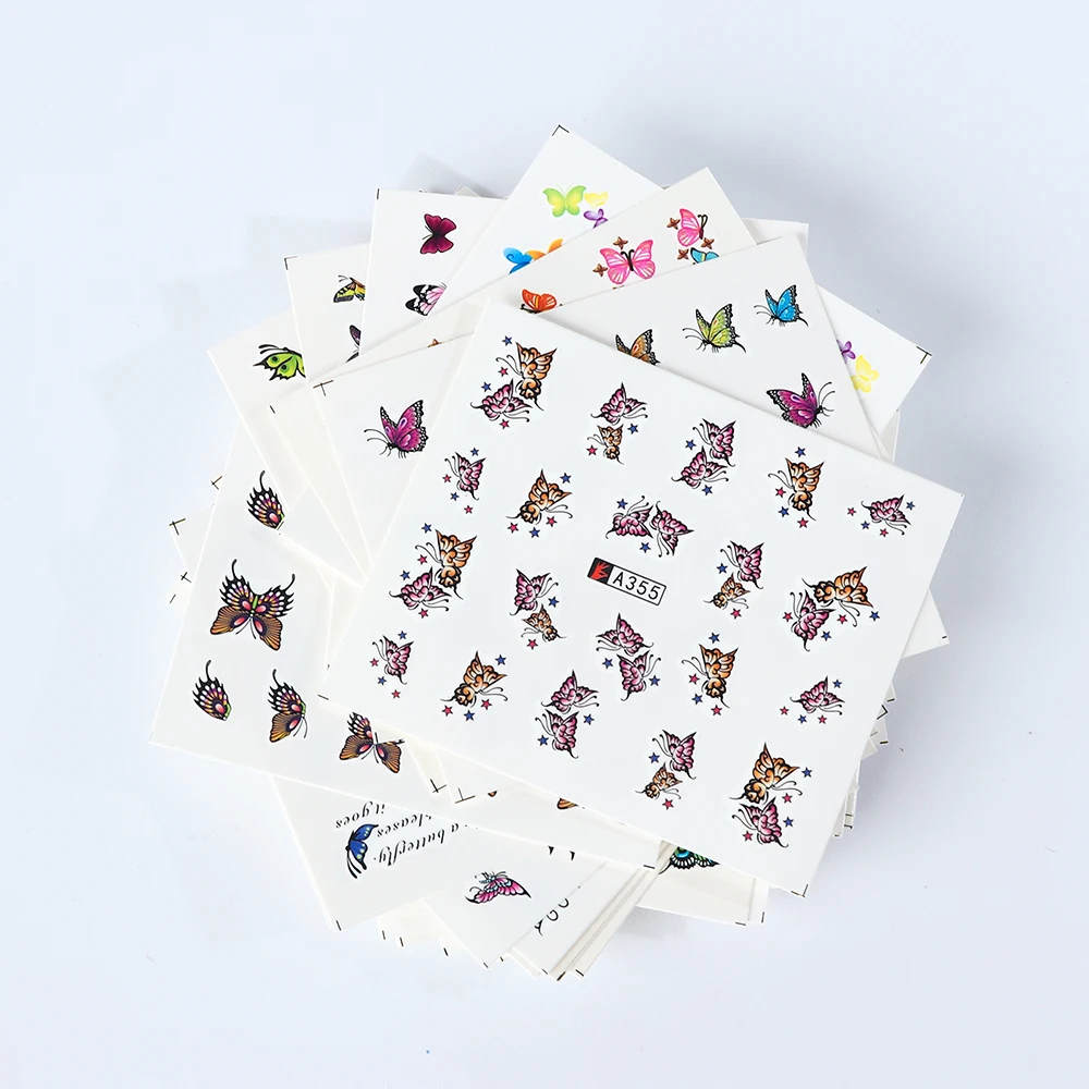 48 шт наклейки для ногтей набор Бабочка Цветы мультяшный дизайн ногтей Водные Наклейки слайдер татуировки украшения фольги Маникюр обертывания TRA337-384