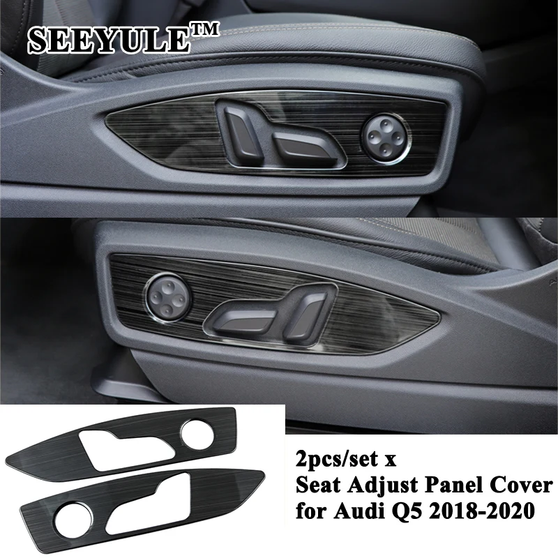 

2pcs/set SEEYULE Car Seat Adjust Button Panel Cover Decoration Sequin Trim Sticker Styling Accessories for Audi Q5 2018-2020