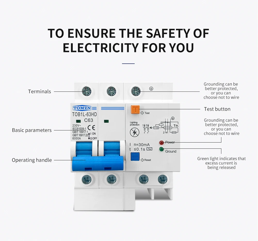 Interruptor principal do disjuntor atual residual com