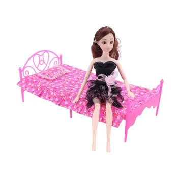 

Mini Toys Bed For Barbie Doll Colorful Miniatures Bedroom Furniture Single Bed+pillow+Bed Sheet for Dolls Dollhouse Toys
