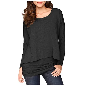 

Women's Plus Size Blouse New Round Neck Long Sleeve Double Layer Solid Pullover Spring Summer Fashion Casual Sexy Shirt