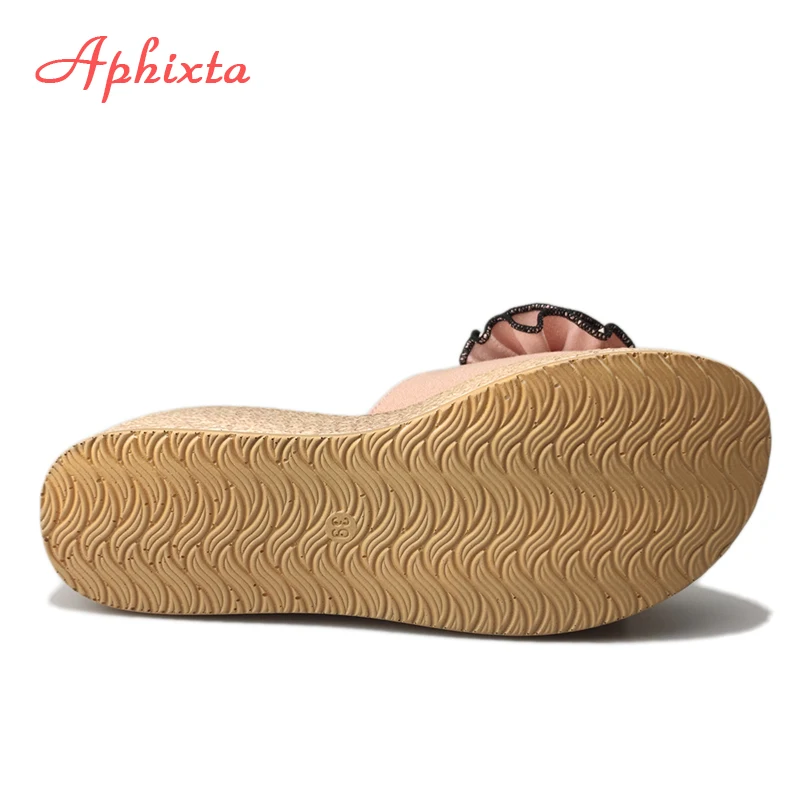 Aphixta 여성용 플라워 웨지 힐 슬리퍼, 암소 스웨이드 보우, 여성 뮬러, 여성 4cm 플랫폼 샌들, 클로그 슈즈 슬라이드, 9cm