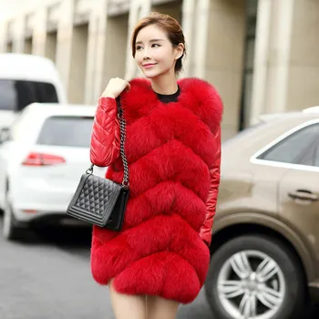 

Real Fox Fur Coat Female Genuine Leather Jacket Autumn Winter Sheepskin Down Coat Women Clothes 2020 Vintage Red Tops ZT4724