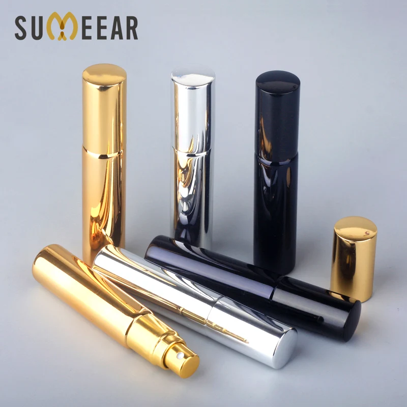 100Pieces/Lot 10ML Portable UV Glass Refillable Perfume Bottle With Aluminum Atomizer Spray Bottles Sample Empty Containers