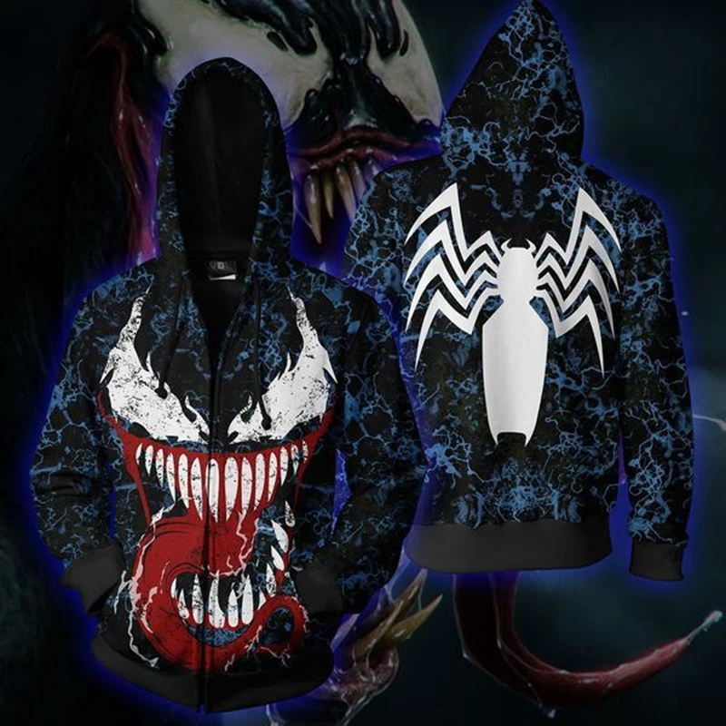 Bianyilong Venom Косплей молнии с капюшоном забавный фильм Веном 3D молния вверх толстовка мужская Толстовка Зимняя Повседневная унисекс толстовки пуловер