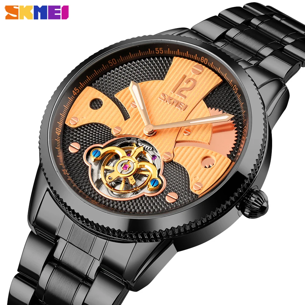 

SKMEI Luxury Quartz Mens Watch Creative Automatic Mechanical Wristwatch Stainless Steel Waterproof Male Clock Relogio Masculino