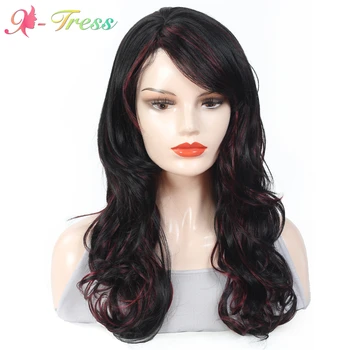 

X-TRESS Medium Water Wave Black Wig For Women Natural Glueless Synthetic Wig Female Cosplay Daily Heat Resistant Fiber