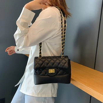 

Women Elegant Chain Shoulder Crossbody Bags High-quality Leather Messenger Bags Solid Color Small Square Bags Channels Handbags