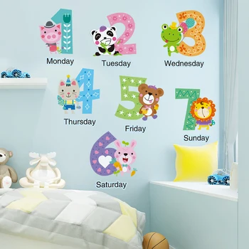 

[shijuekongjian] Week Numbers Wall Sticker DIY Cartoon Animal Mural Decals for Kids Room Baby Bedroom Nursery Home Decoration