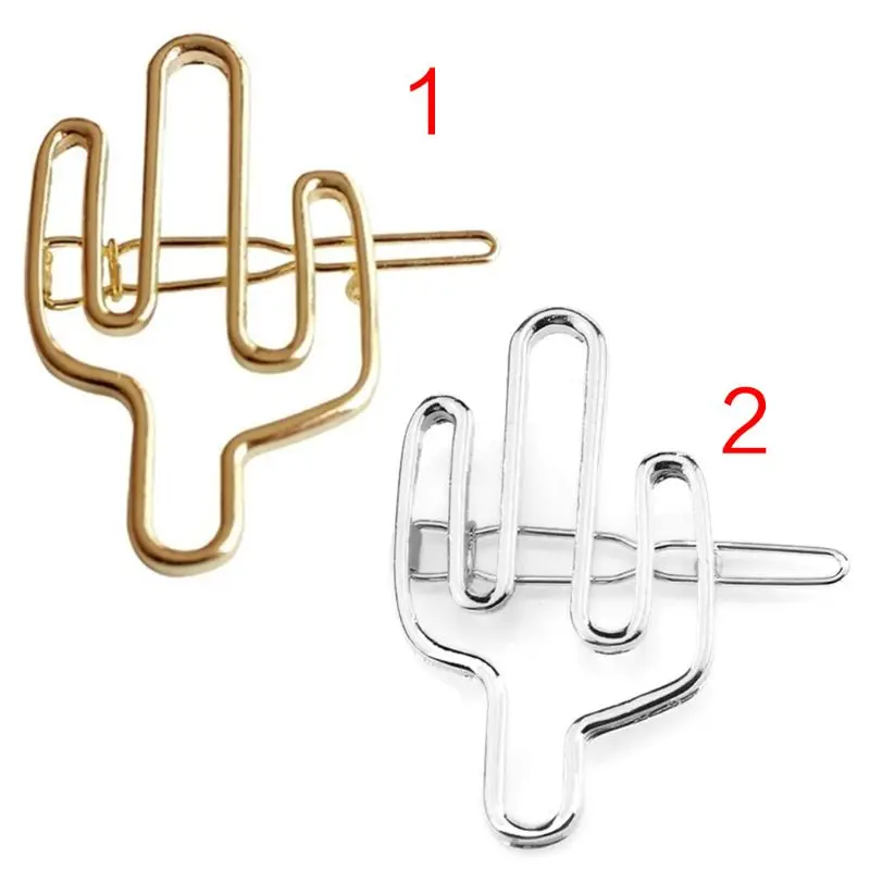 Minimalist Hollow Western Cactus Shape Side Hair Clips Women Girl Metal Alloy Geometry Polished Hairpins Decorated Snap Barrette