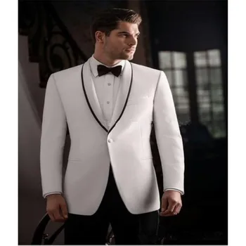 

New Men’s Suit Smolking Noivo Terno Slim Fit Easculino Evening Suits For Men White One Button Single Breasted Shawl Lapel Tuxedo