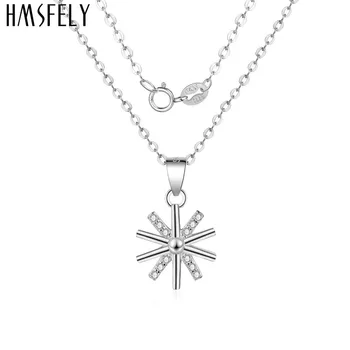 

HMSFELY Real 925 Silver Charm Sun Pendant Necklace Women Jewellery Zirconia Dangles For Female Necklace Jewelry 40cm