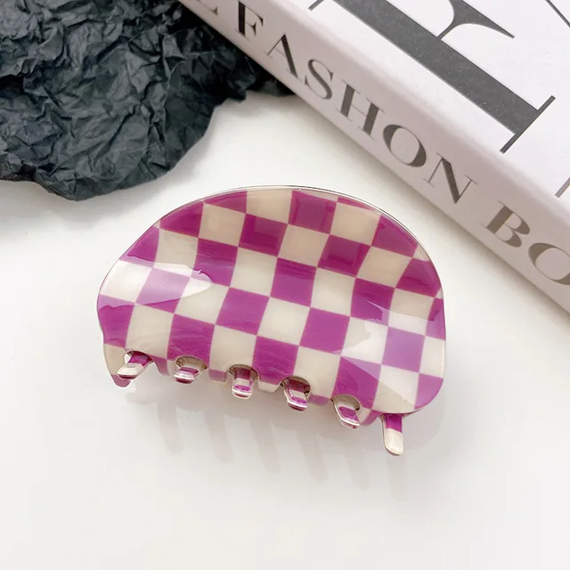 2021 Autumn New Fashion Women Hair Claw Clip Accessories Acrylic Geometric Color Grid For Sweet Girls Shark Hairpins Headdress C-07