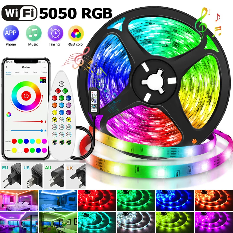30leds Led Strip Light 5050 WIFI RGB luces led non-Waterproof Diode Tape LED Ribbon lights Phone APP for TV 5m 10m 15m | Освещение