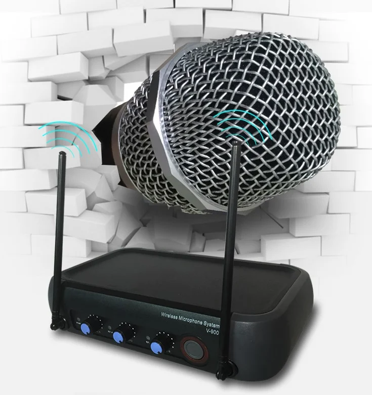 VHF Frequencies Dynamic Capsule Wireless Microphone 2 Handheld Mic Transmitter Professional Karaoke