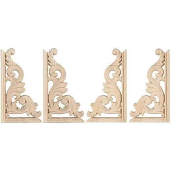 

Botique-European Floral Craft Wood Carved Corner Onlay Applique Door Cabinet Unpainted Home Furniture Decorations