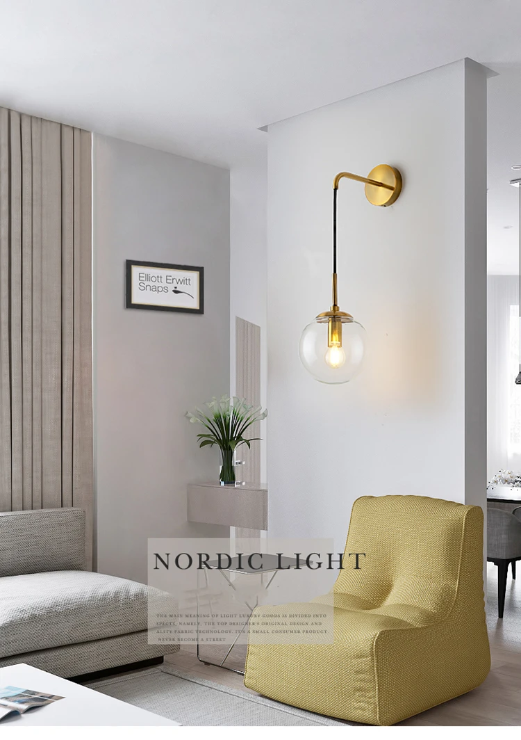 Крытый светодиодный скандинавский стеклянный шар настенный светильник Современный Простой Отель гостиная спальня Лофт бра