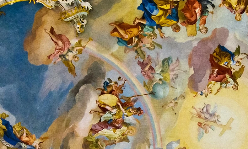 parede 3d com teto fresco do teto da igreja ocidental europeia 05