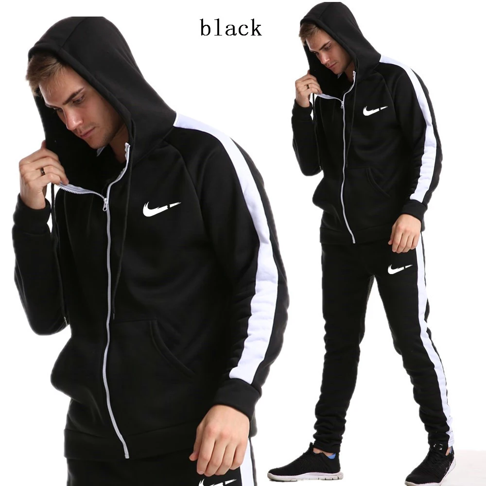 

New Brand Tracksuit Fashion high quality Men Sportswear Two Piece Sets All Cotton Fleece Thick hoodie+Pants Sporting Suit Male