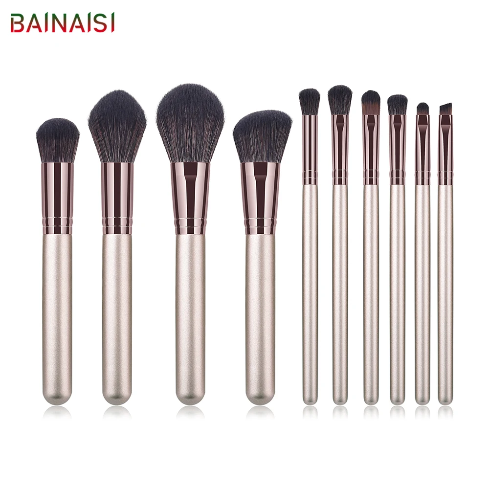 

BAINAISI 10Pcs Makeup Brushes Set Beauty Foundation Power Blush Eyeshadow Brow Lash Fan Lip Concealer Face MakeUp Tool Brush Kit