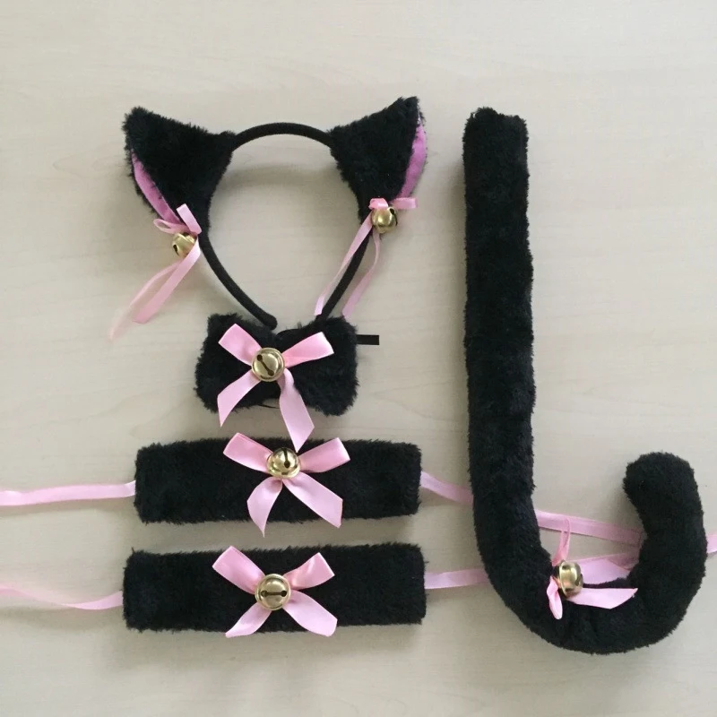 B181 Милые сексуальные Kawaii Kitty Cat Meow star Love Ribbon Аниме Косплей Аксессуары наборы плюшевые лапы кошки перчатки-когти хвост Ухо повязка на голову - Цвет: B181