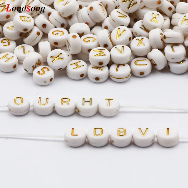 7mm White And Gold Mixed Letter Acrylic Beads Round Flat Alphabet Loose Beads For Jewelry Making Handmade Diy Bracelet Necklace 4