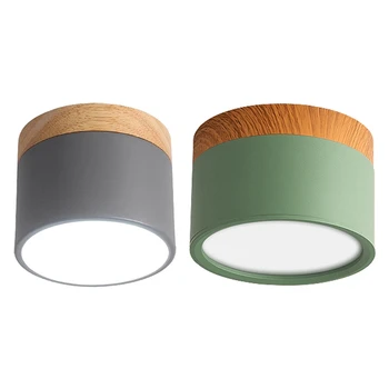 

2pcs Modern Led Ceiling Lights Nordic Iron+Wood Ceiling Lamp for Living Room Bedroom Kids - gray & green