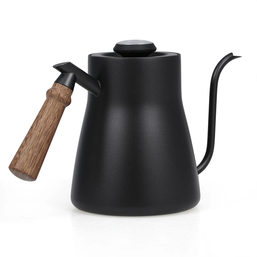 

New 850ml Coffee Kettle Wooden Bracket Hand Punch Pot Coffee Pots with Thermometer Lid Drip Gooseneck Spout Long Mouth Teapot