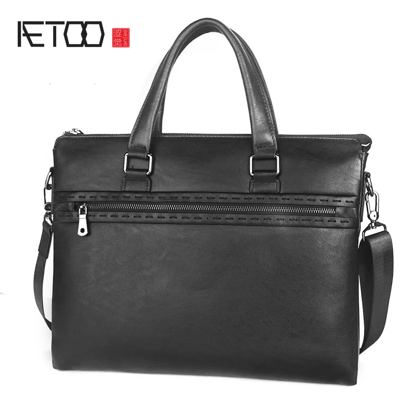 

AETOO Leather briefcase, men's top layer cowhide fashion messenger bag, business large-capacity computer bag